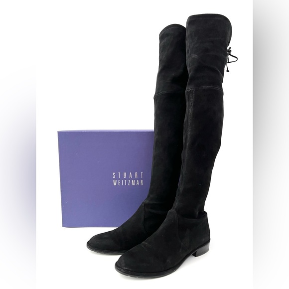 STUART WEITZMAN || Black Leather Suede Tall Over the Knee Lowland Boots Size 7 - Picture 2 of 15
